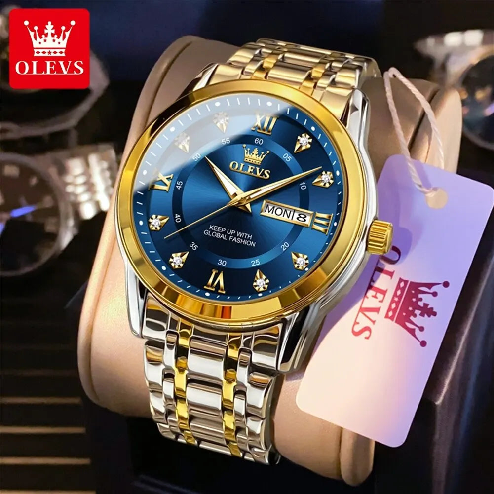 OLEVS Quartz Watch for Men Luxury Diamonds Gold Watch Waterproof