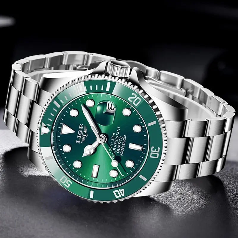 LIGE Top Brand Luxury Fashion Diver Watch Men 30ATM Waterproof Date