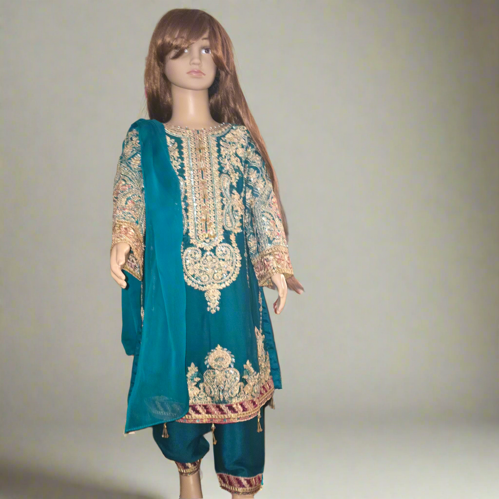 Eid Collection 2025 | Baby Girl Embroidered 3Pc Kameez Shalwar for Eid & Party wear