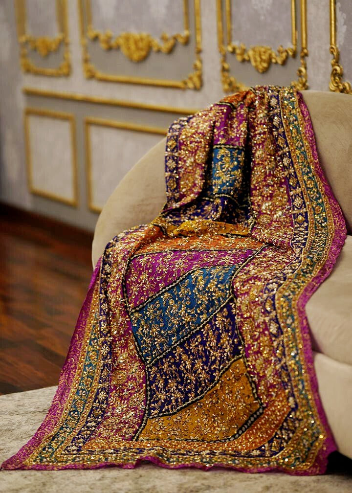 Full Embroidered Pakistani/ Indian Shawl with Pearls, Dubka and Kora Perfect for Wedding, Eid and Occasion Wear